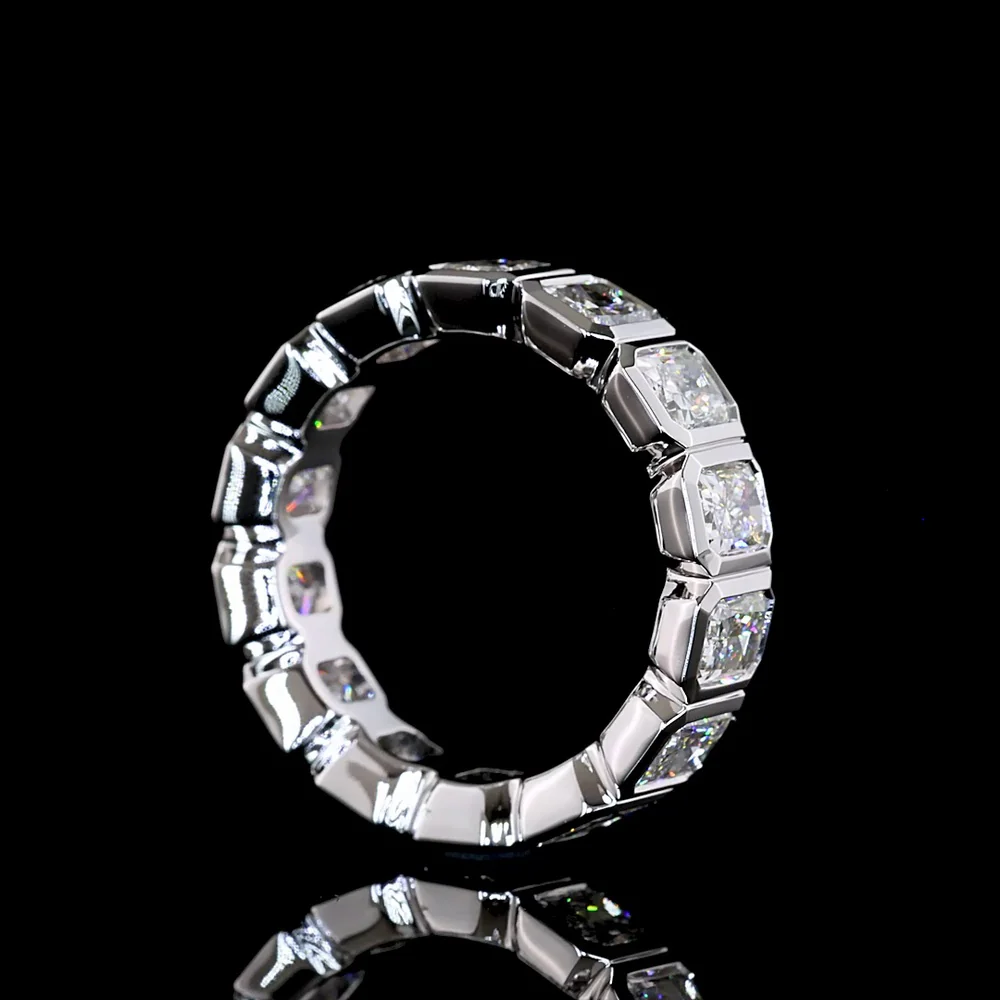 14K White Gold Eternity Band with Bezel Set Radiant Cut Lab Diamonds - 4.68 Carat Total Weight (14 Stones) - E-F VS Quality - Covaloro Fine Jewelry - Image 3