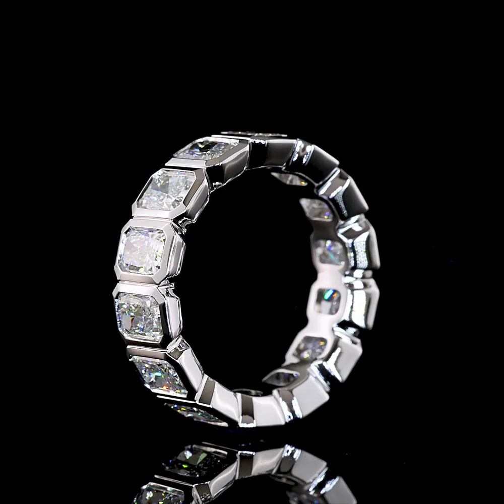 14K White Gold Eternity Band with Bezel Set Radiant Cut Lab Diamonds - 4.68 Carat Total Weight (14 Stones) - E-F VS Quality - Covaloro Fine Jewelry - Image 4