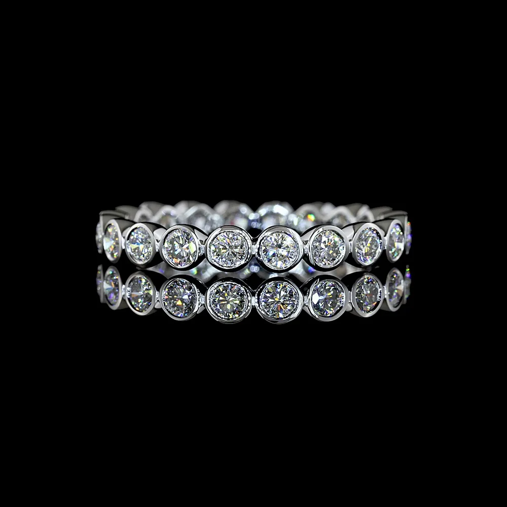 14K White Gold Eternity Band with Bezel-Set Round Lab Diamonds - 1.03 Carat Total Weight, E-F Color VS1 Clarity - Covaloro Fine Jewelry