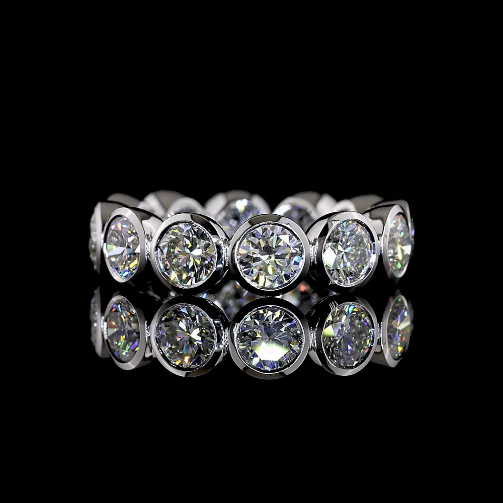 14K White Gold Eternity Band with Bezel Set Round Lab Diamonds - 5.14 Carats Total Diamond Weight (12 Stones, E-F VS1) - Covaloro Fine Jewelry