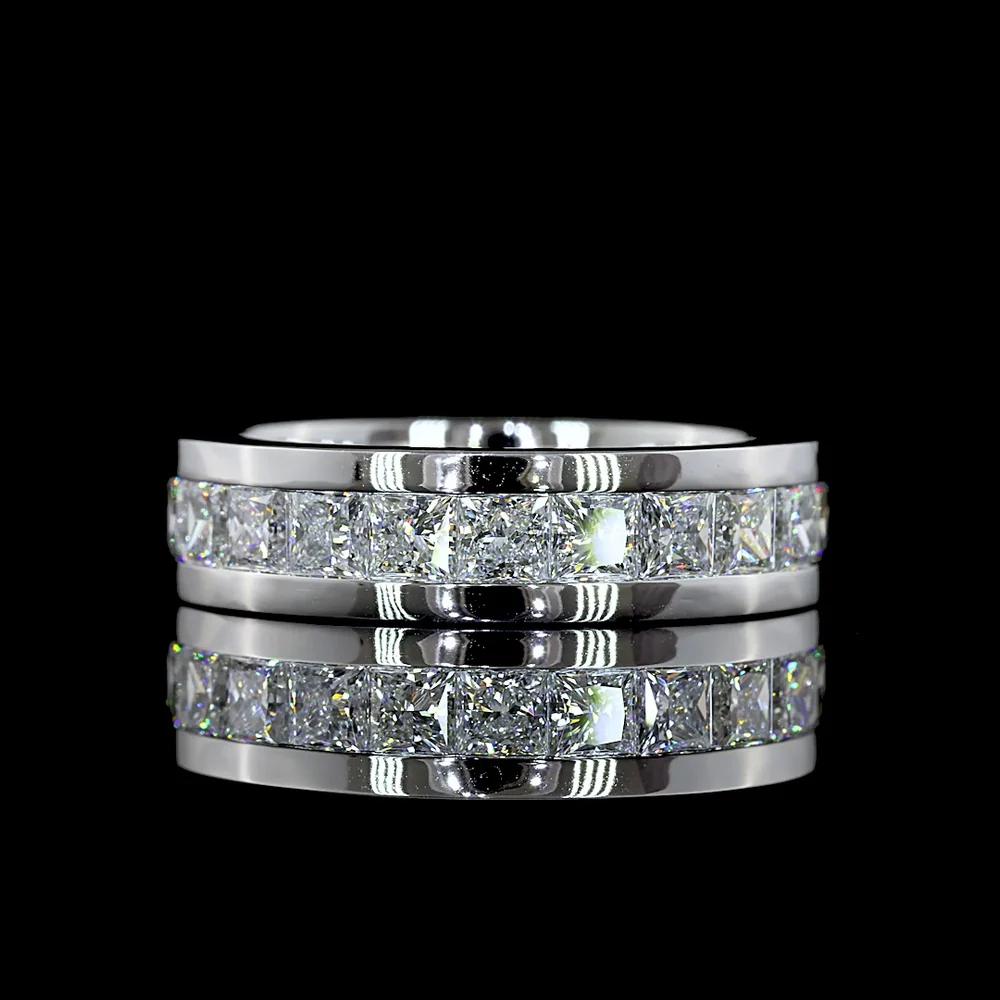 14K White Gold Eternity Band with Channel Set Princess Cut Lab Diamonds - 4.82 Carat Total Weight, E-F Color, VS Clarity - Covaloro Fine Jewelry