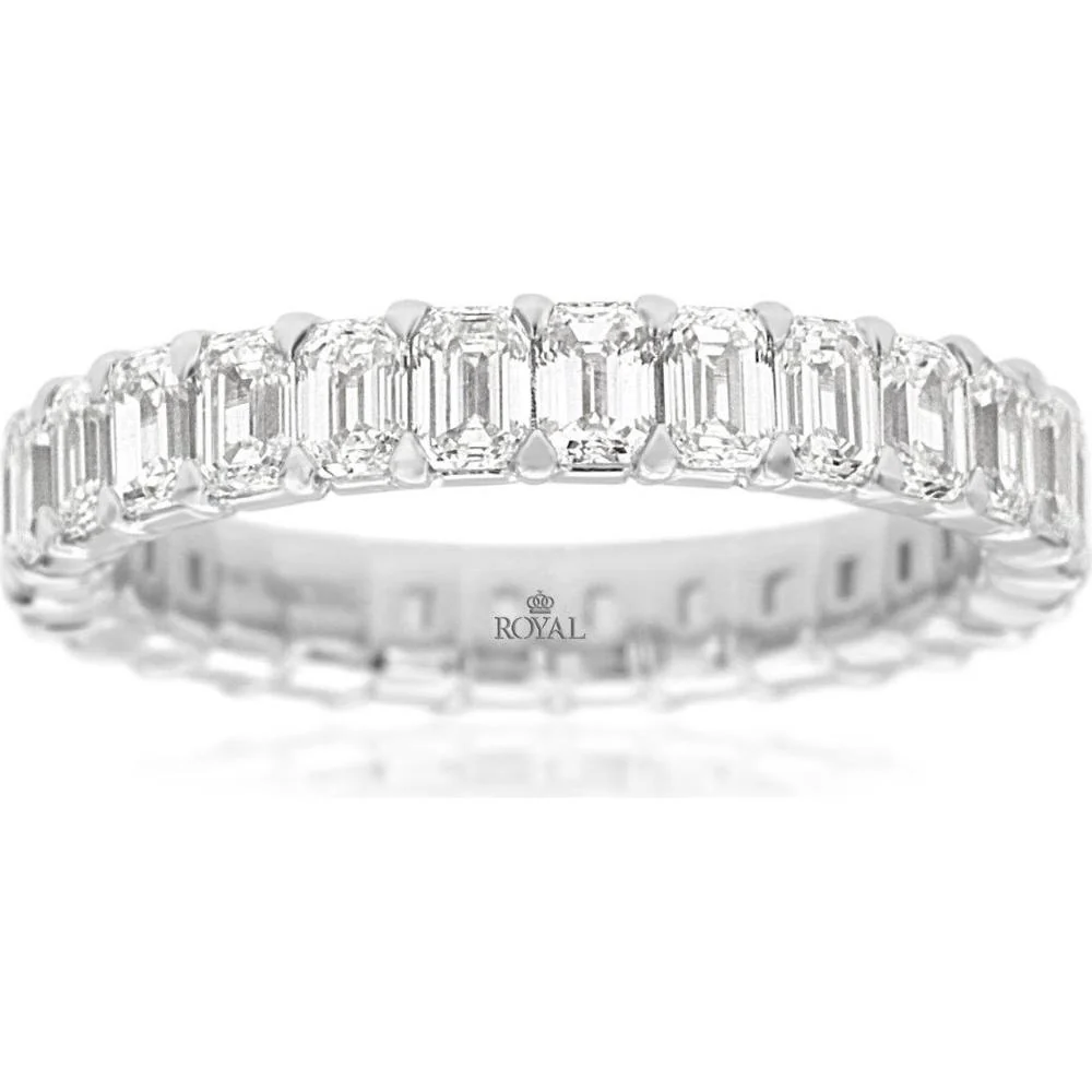 14K White Gold Eternity Band with Continuous Emerald Cut Diamonds - 3.00 Carat Total Diamond Weight - Royal Jewelry