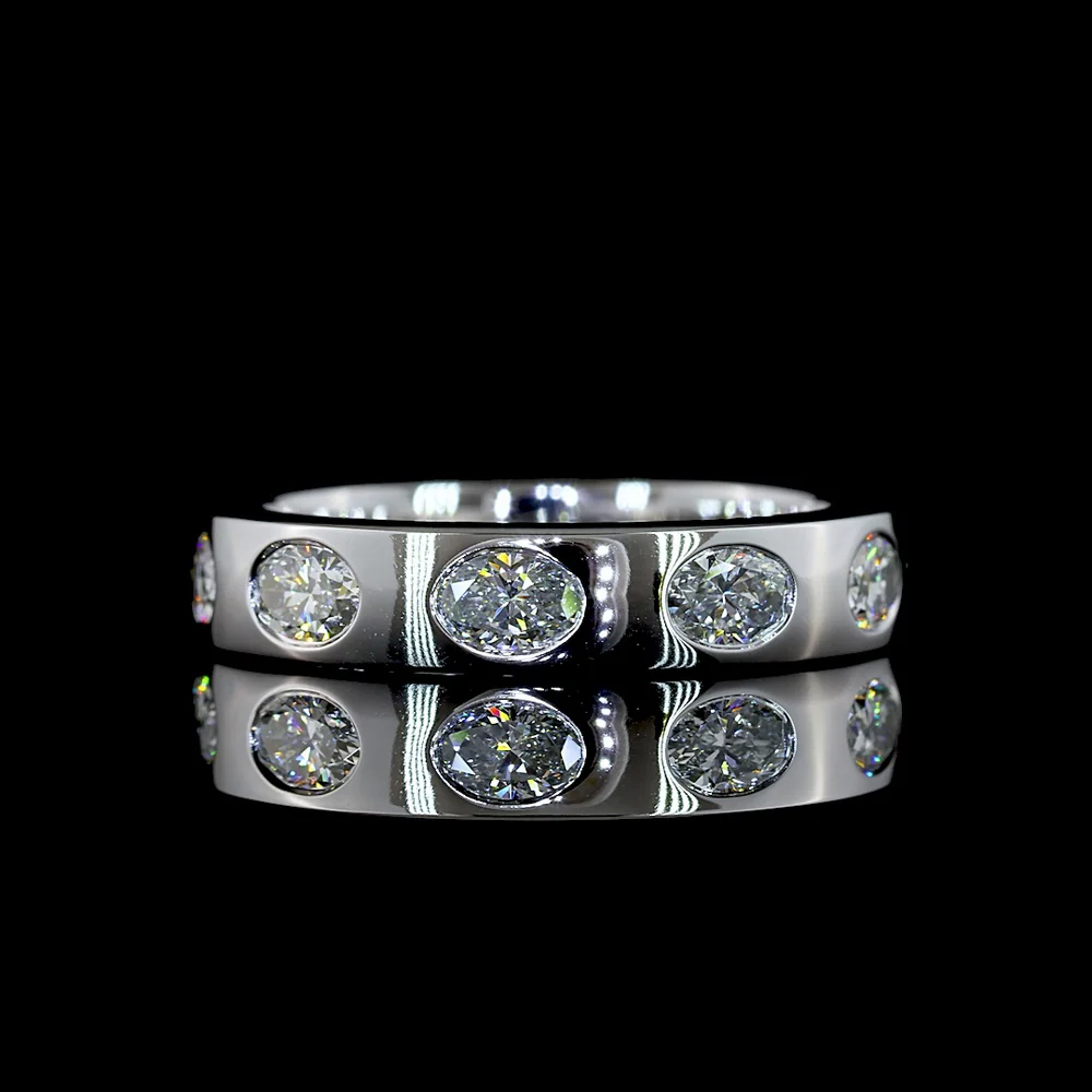 14K White Gold Eternity Band with East-West Flush Set Oval Cut Lab Diamonds - 1.59 Carat Total Diamond Weight (10 Stones, E-F VS1) - Covaloro Fine Jewelry