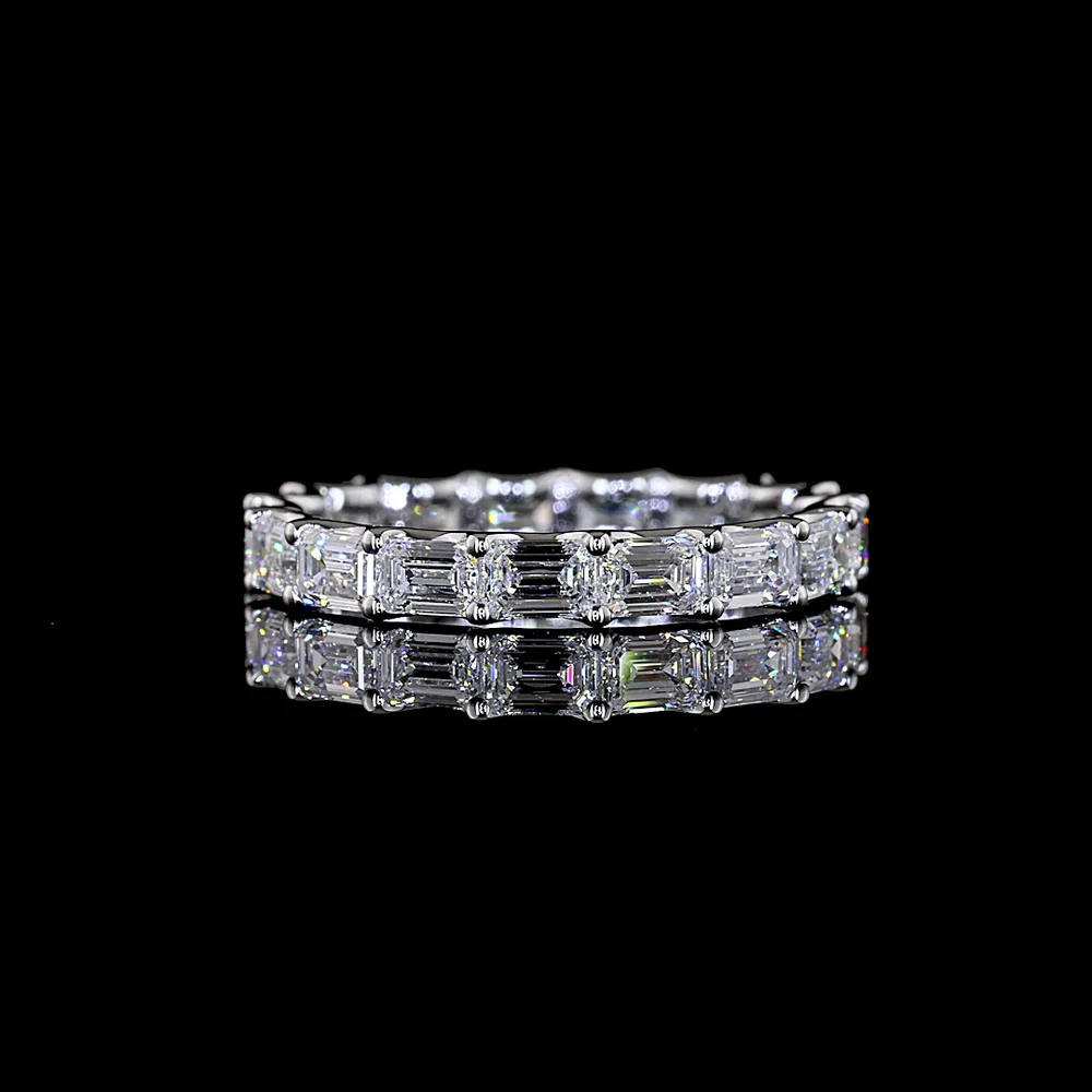 14K White Gold Eternity Band with East-West U-Prong Set Emerald Cut Lab Diamonds - 2.07 Carat Total Weight, E-F VS1 - Covaloro Fine Jewelry