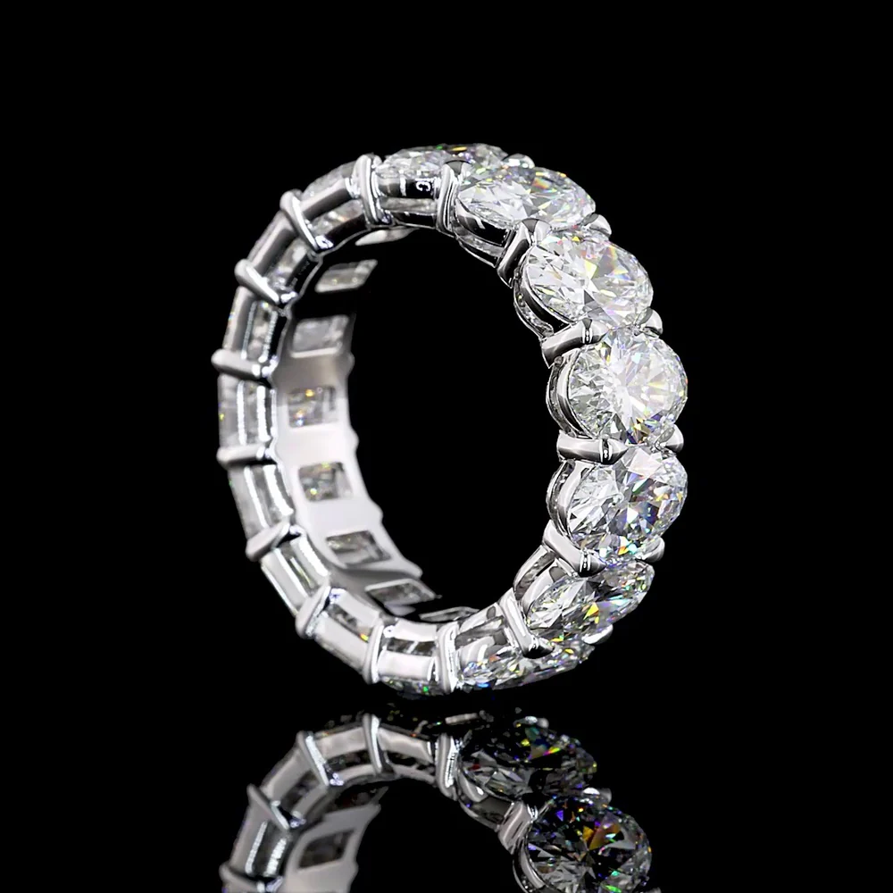 14K White Gold Eternity Band with Emerald Cut and Oval Cut Lab Diamonds - 9.99 Carat Total Diamond Weight - Covaloro Fine Jewelry - Image 3