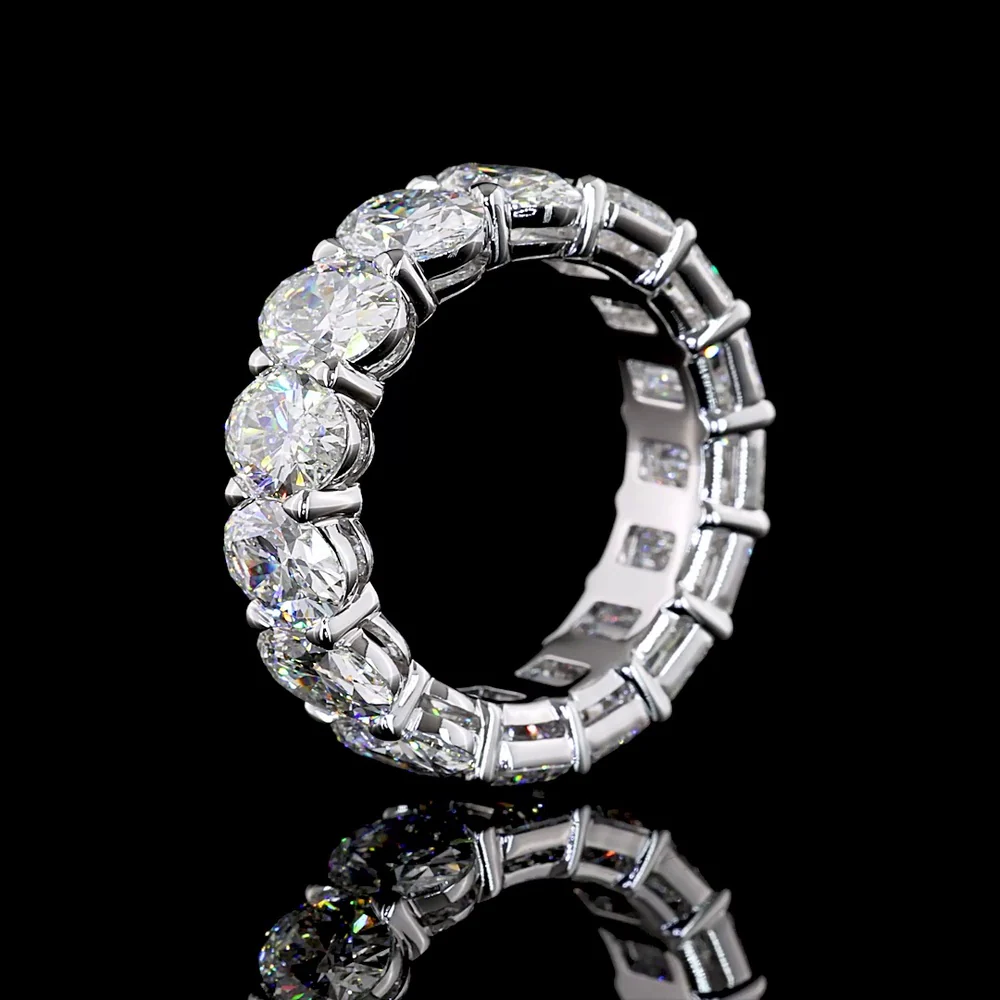 14K White Gold Eternity Band with Emerald Cut and Oval Cut Lab Diamonds - 9.99 Carat Total Diamond Weight - Covaloro Fine Jewelry - Image 4