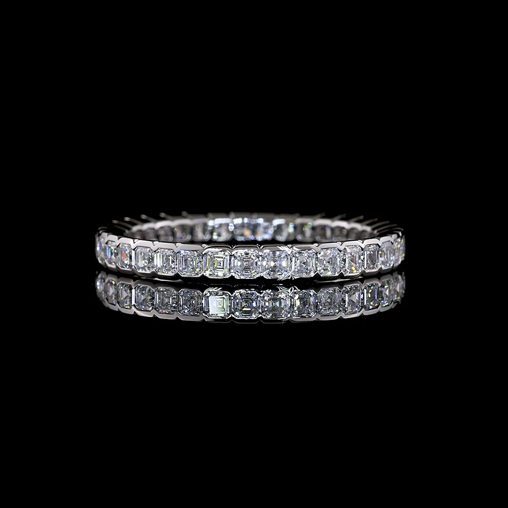 14K White Gold Eternity Band with Half-Bezel Set Asscher Cut Lab Diamonds - 1.20 Carats Total Diamond Weight - Covaloro Fine Jewelry