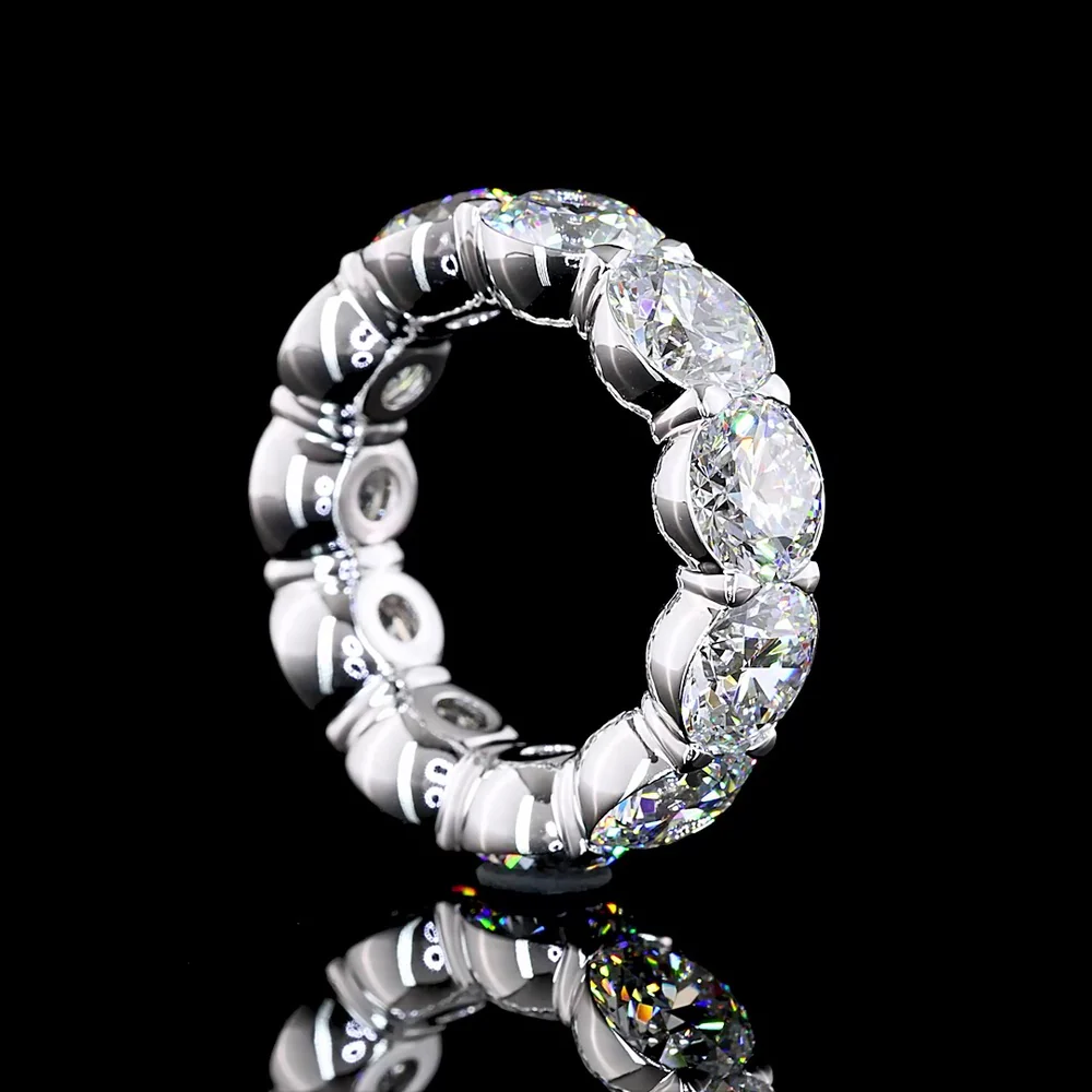 14K White Gold Eternity Band with Half Bezel Set Round Lab Diamonds - 11.29 Carat Total Weight, E-F VVS1 Clarity - Covaloro Fine Jewelry - Image 3