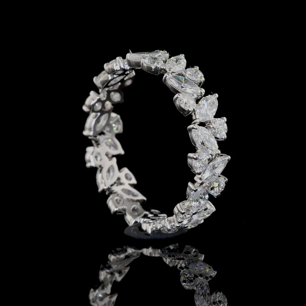 14K White Gold Eternity Band with Inclined Setting Marquise and Brilliant Cut Lab Diamonds - 1.68 Carats Total Diamond Weight - Covaloro Fine Jewelry - Image 2
