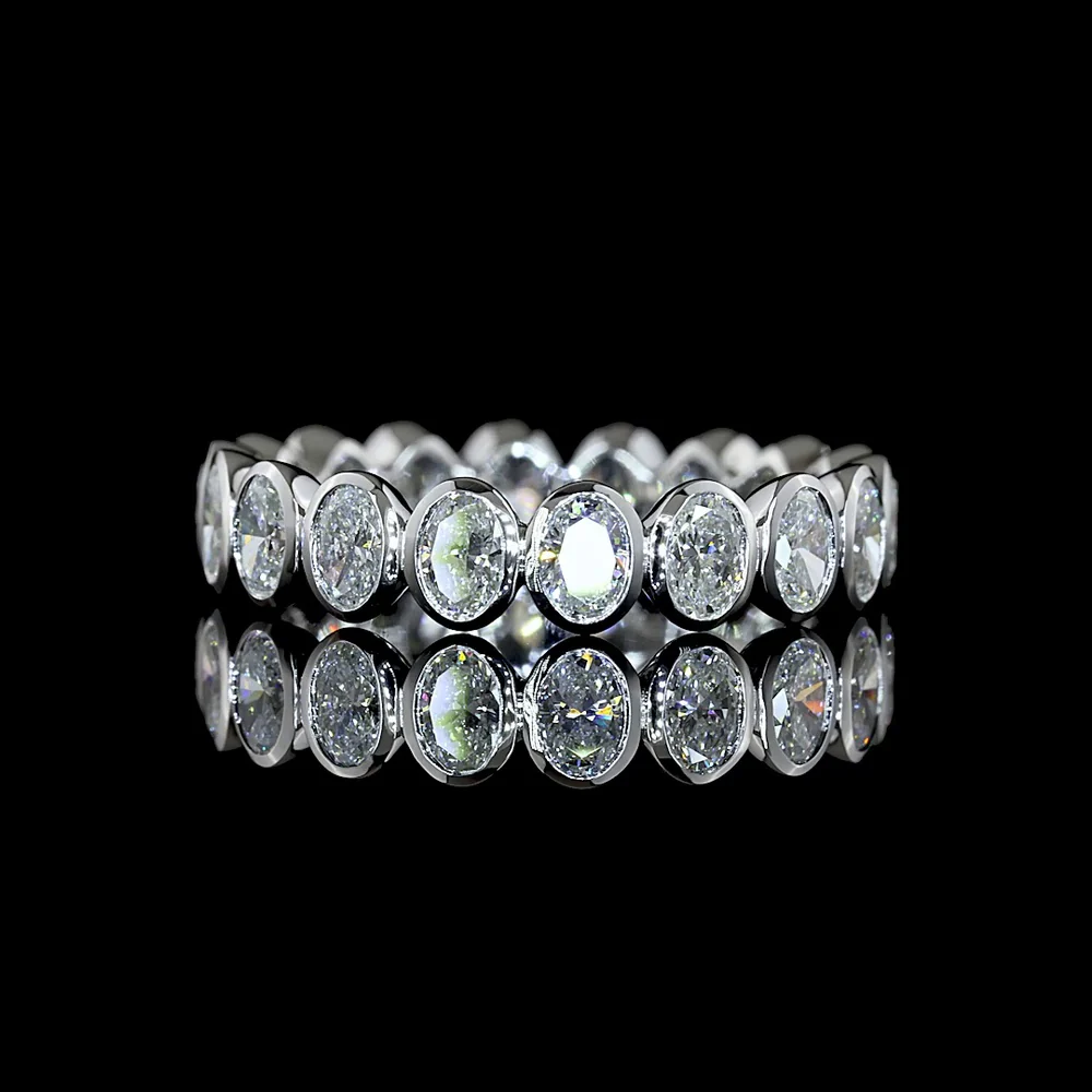 14K White Gold Eternity Band with North-South Bezel Set Oval Lab Diamonds - 1.99 Carats Total Diamond Weight - Covaloro Fine Jewelry