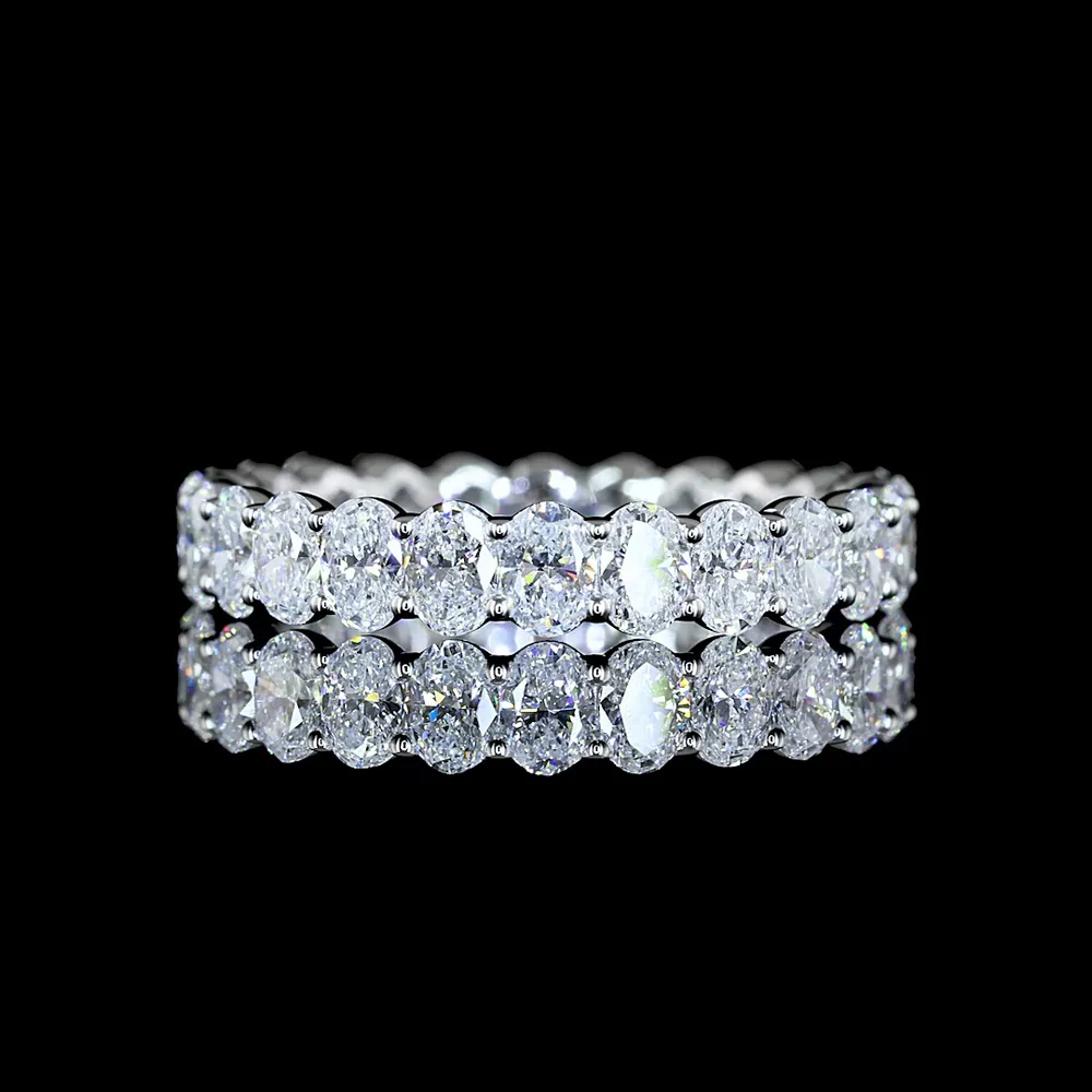 14K White Gold Eternity Band with North-South Oval Cut Lab Diamonds - 2.32 Carat Total Weight, E-F Color VS Clarity, 24 Stones in Prong Setting - Covaloro Fine Jewelry