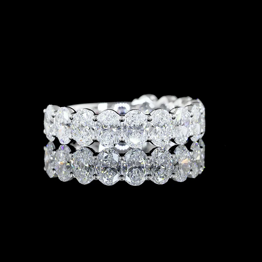 14K White Gold 3/4 Eternity Band with North-South Oval Cut Lab Diamonds - 2.56 Carat Total Weight, E-F Color, VS Clarity - Covaloro Fine Jewelry
