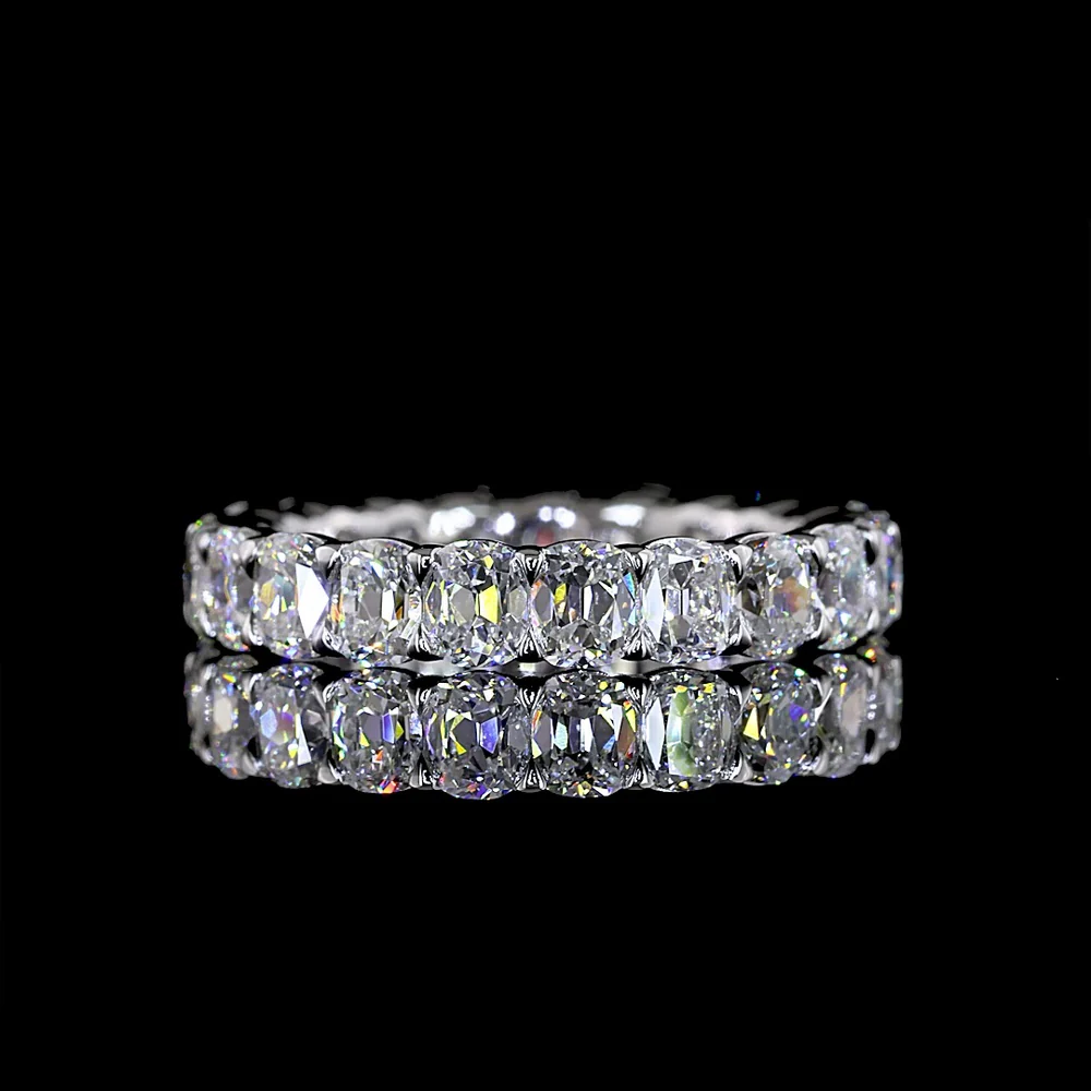 14K White Gold Eternity Band with North-South Prong Set Antique Cushion Cut Lab Diamonds - 3.29 Carat Total Weight - Covaloro Fine Jewelry