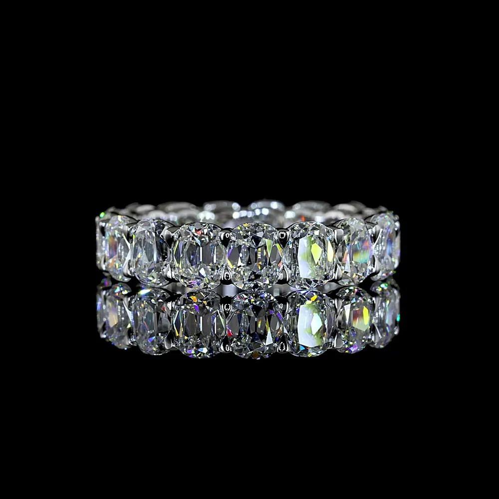 14K White Gold Eternity Band with North-South Prong Set Antique Cushion Cut Lab Diamonds - 6.15 Carats Total Diamond Weight - Covaloro Fine Jewelry