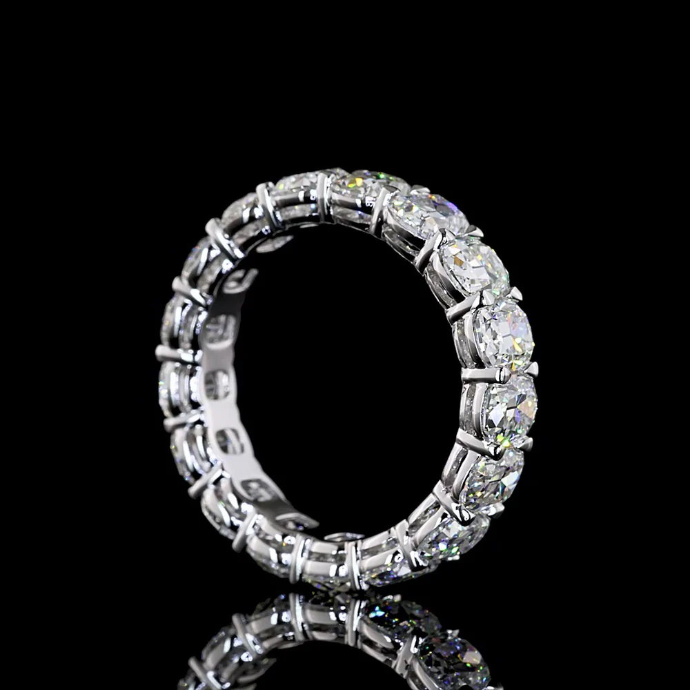 14K White Gold Eternity Band with North-South Prong Set Antique Cushion Cut Lab Diamonds - 6.15 Carats Total Diamond Weight - Covaloro Fine Jewelry - Image 3