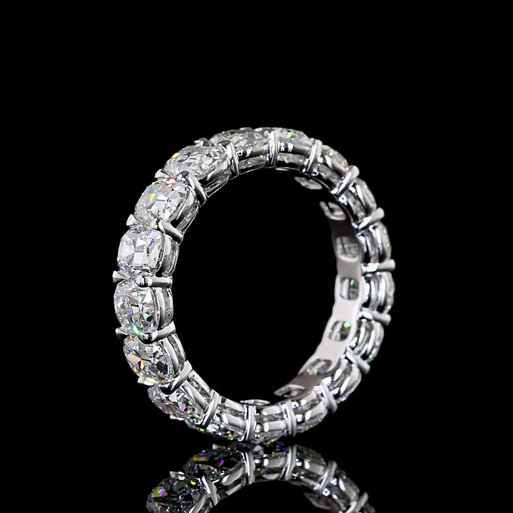 14K White Gold Eternity Band with North-South Prong Set Antique Cushion Cut Lab Diamonds - 6.15 Carats Total Diamond Weight - Covaloro Fine Jewelry - Image 4