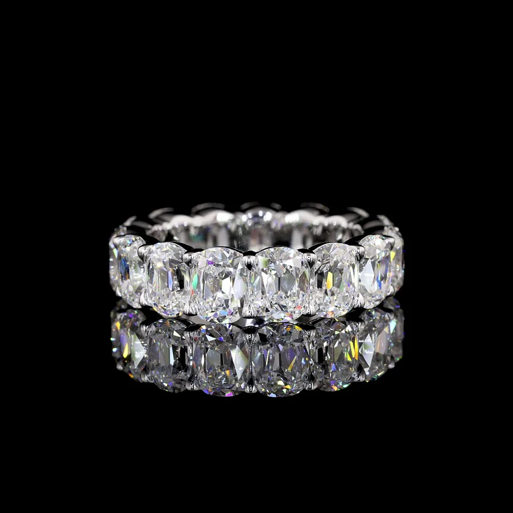 14K White Gold Eternity Band with North-South Prong Set Antique Cushion Cut Lab Diamonds - 7.90 Carat Total Diamond Weight - Covaloro Fine Jewelry