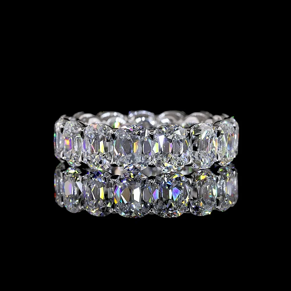 14K White Gold Eternity Band with North-South Prong Set Antique Cushion Lab Diamonds - 7.43 Carat Total Weight - Covaloro Fine Jewelry