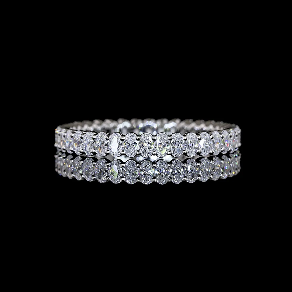 14K White Gold Eternity Band with North-South Prong Set Oval Cut Lab Diamonds - 1.01 Carat Total Weight - Covaloro Fine Jewelry