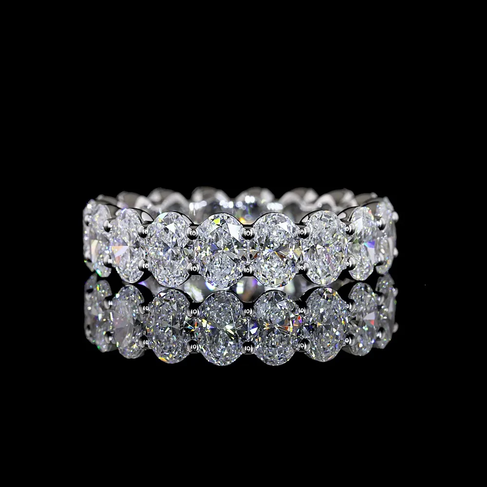 14K White Gold Eternity Band with North-South Prong Set Oval Cut Lab Diamonds - 4.35 Carat Total Weight, E-F Color VS1 Clarity - Covaloro Fine Jewelry