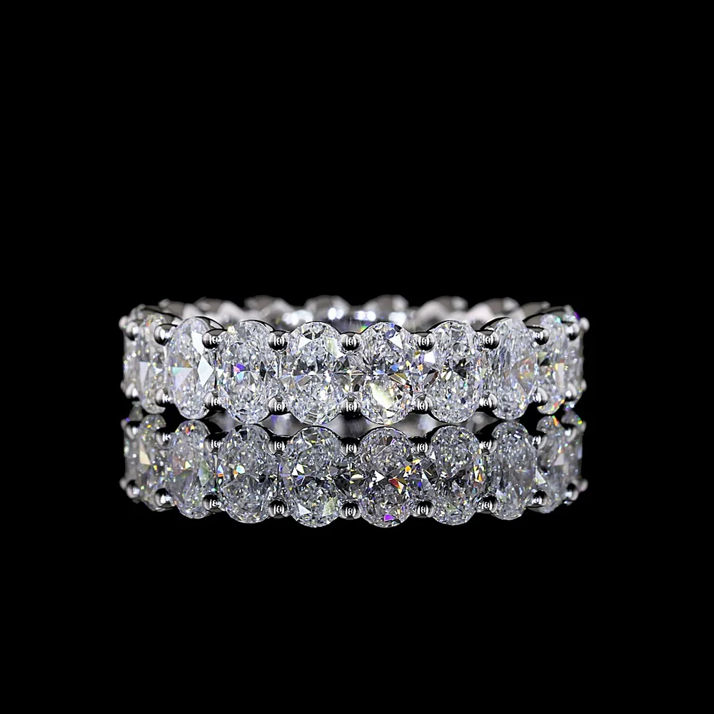 14K White Gold Eternity Band with North-South Set Oval Cut Lab Diamonds - 3.27 Carat Total Weight - Covaloro Fine Jewelry
