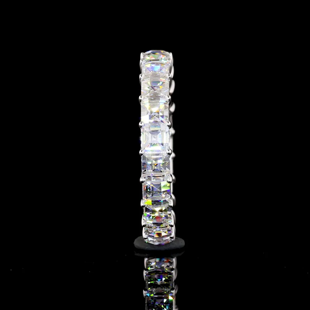 14K White Gold Eternity Band with Prong Set Antique Asscher Cut Lab Diamonds - 3.36 Carat Total Weight, E-F Color, VVS2 Clarity - Covaloro Fine Jewelry - Image 2