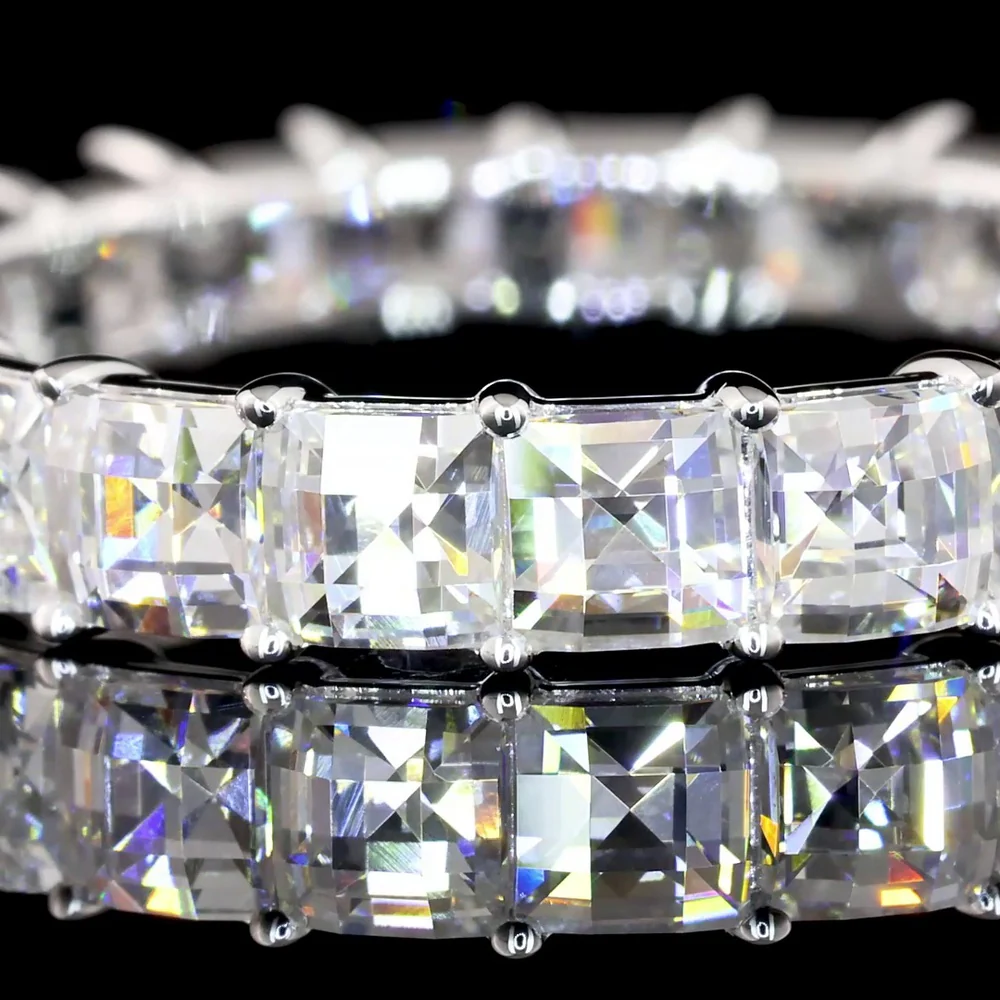 14K White Gold Eternity Band with Prong Set Antique Asscher Cut Lab Diamonds - 3.36 Carat Total Weight, E-F Color, VVS2 Clarity - Covaloro Fine Jewelry - Image 3