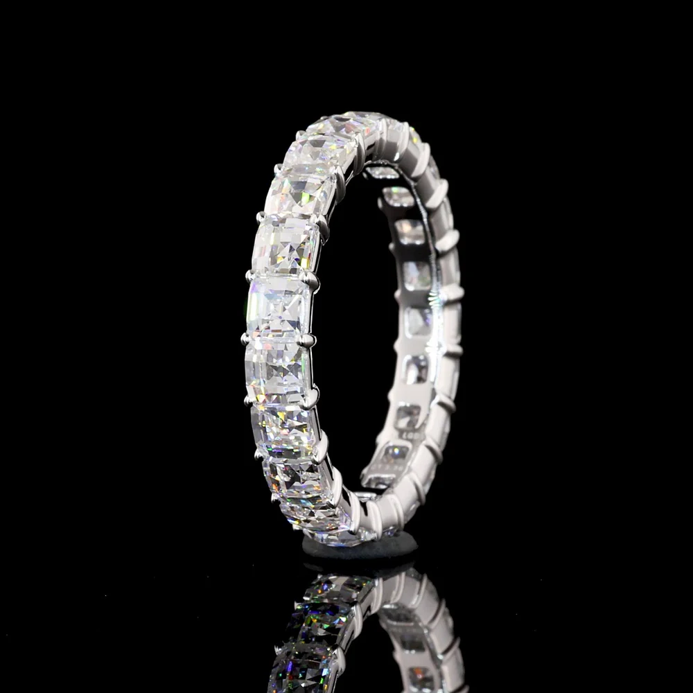 14K White Gold Eternity Band with Prong Set Antique Asscher Cut Lab Diamonds - 3.36 Carat Total Weight, E-F Color, VVS2 Clarity - Covaloro Fine Jewelry - Image 4
