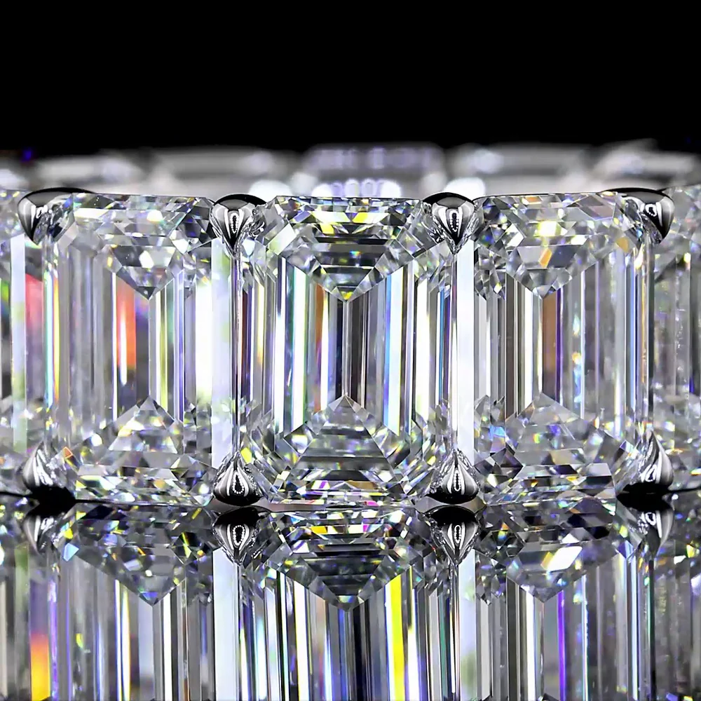 14K White Gold Eternity Band with Prong Set Emerald Cut Lab Diamonds - 14.38 Carat Total Weight, E-F Color, VVS2 Clarity - Covaloro Fine Jewelry - Image 2