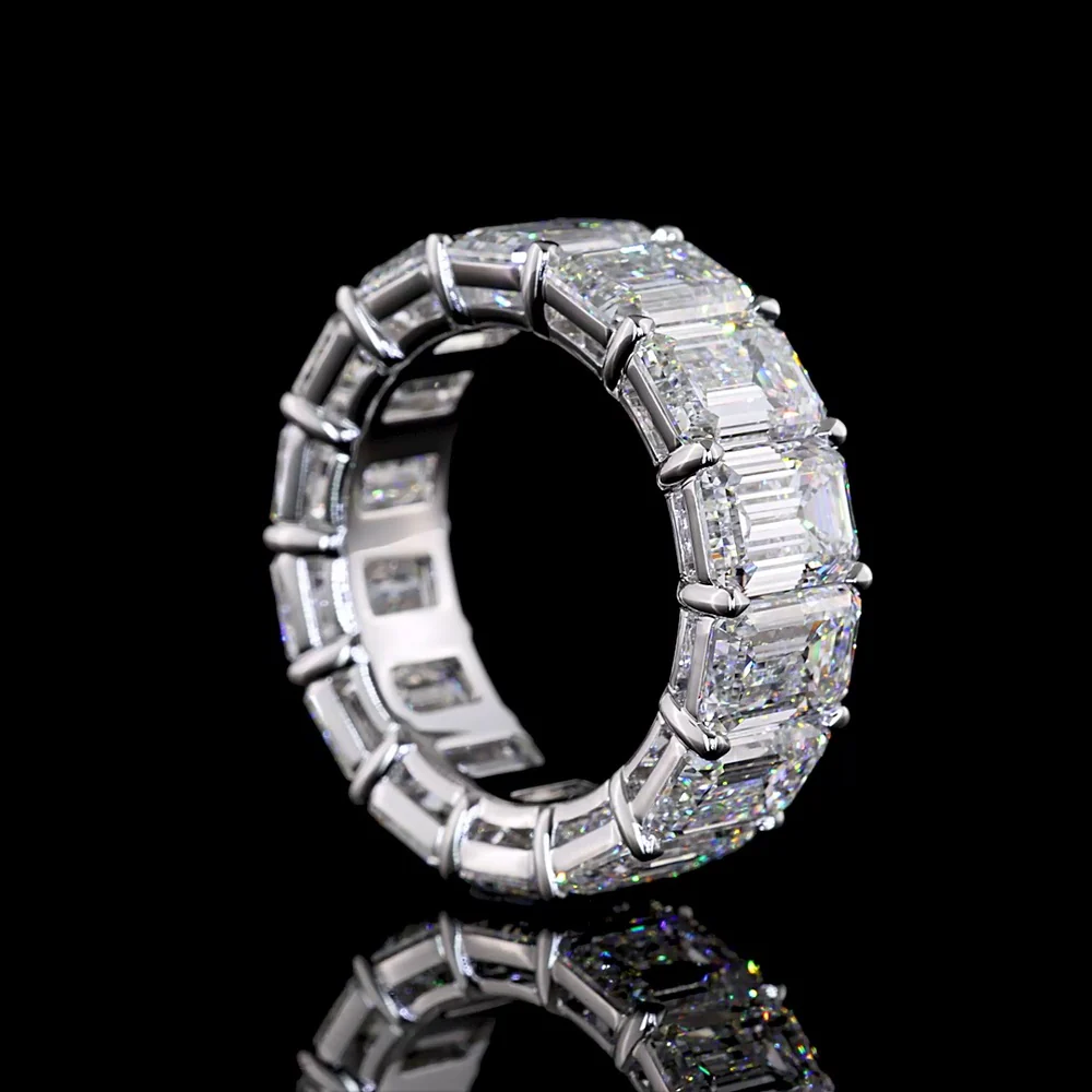 14K White Gold Eternity Band with Prong Set Emerald Cut Lab Diamonds - 14.38 Carat Total Weight, E-F Color, VVS2 Clarity - Covaloro Fine Jewelry - Image 3