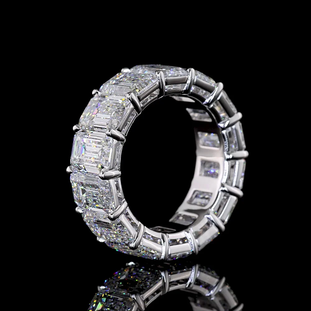 14K White Gold Eternity Band with Prong Set Emerald Cut Lab Diamonds - 14.38 Carat Total Weight, E-F Color, VVS2 Clarity - Covaloro Fine Jewelry - Image 4