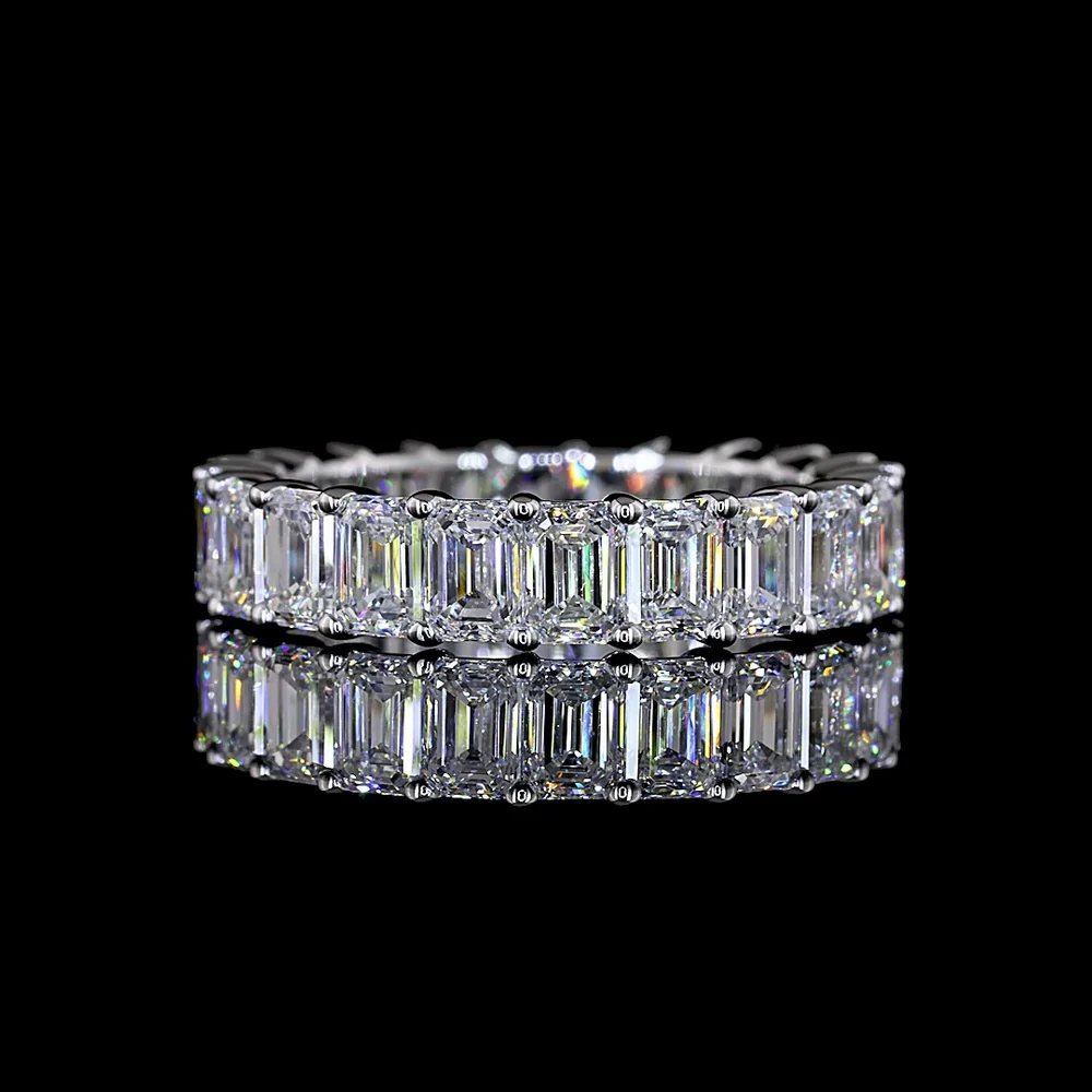 14K White Gold Eternity Band with Prong Set Emerald Cut Lab Diamonds - 4.54 Carat Total Weight - Covaloro Fine Jewelry