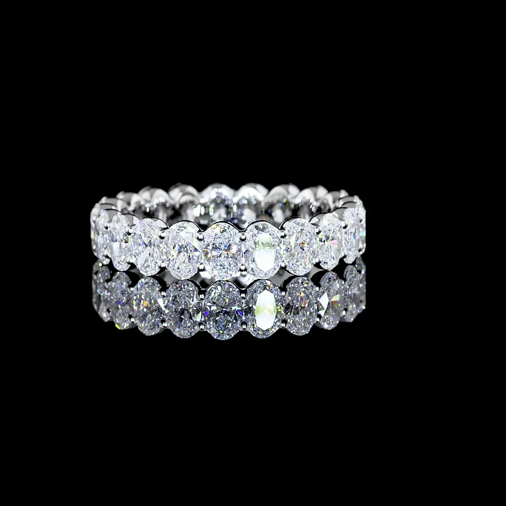 14K White Gold Eternity Band with Prong Set Oval Cut Lab Diamonds - 2.90 Total Carat Weight - Covaloro Fine Jewelry