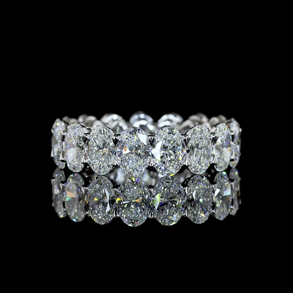 14K White Gold Eternity Band with Prong Set Oval Cut Lab Diamonds - 6.18 Carat Total Weight, E-F Color VS1 Clarity - Covaloro Fine Jewelry