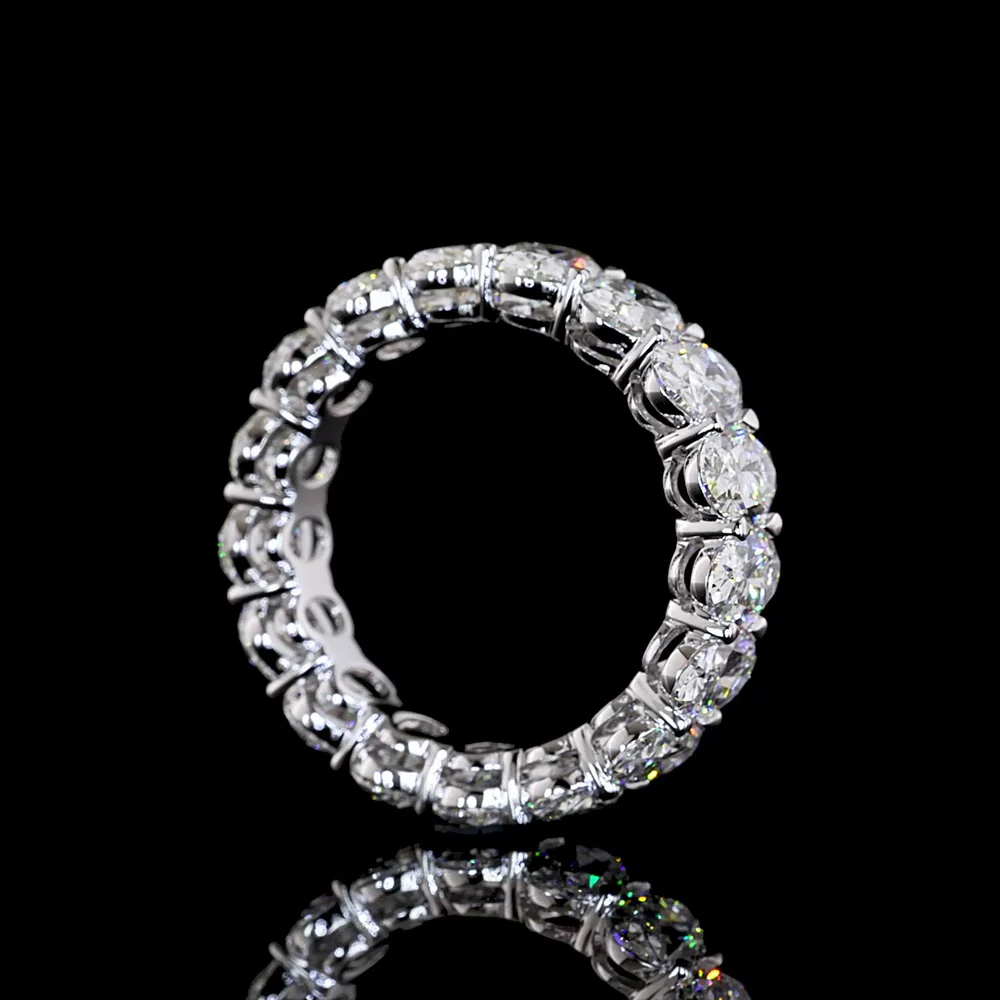 14K White Gold Eternity Band with Prong Set Oval Cut Lab Diamonds - 6.18 Carat Total Weight, E-F Color VS1 Clarity - Covaloro Fine Jewelry - Image 3