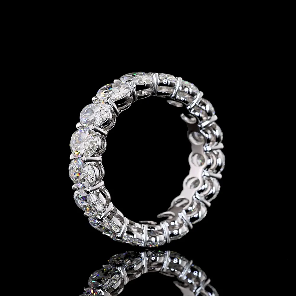 14K White Gold Eternity Band with Prong Set Oval Cut Lab Diamonds - 6.18 Carat Total Weight, E-F Color VS1 Clarity - Covaloro Fine Jewelry - Image 4