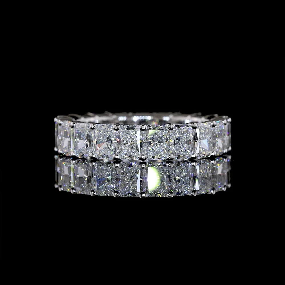 14K White Gold Eternity Band with Prong Set Radiant Cut Lab Diamonds - 4.49 Carat Total Diamond Weight - Covaloro Fine Jewelry