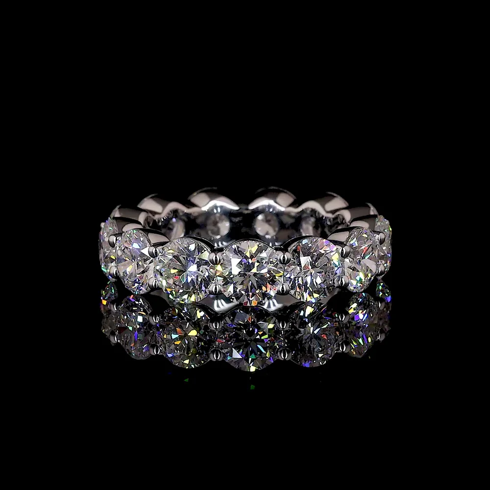 14K White Gold Eternity Band with Prong Set Round Cut Lab Diamonds - 6.83 Carat Total Diamond Weight - Covaloro Fine Jewelry