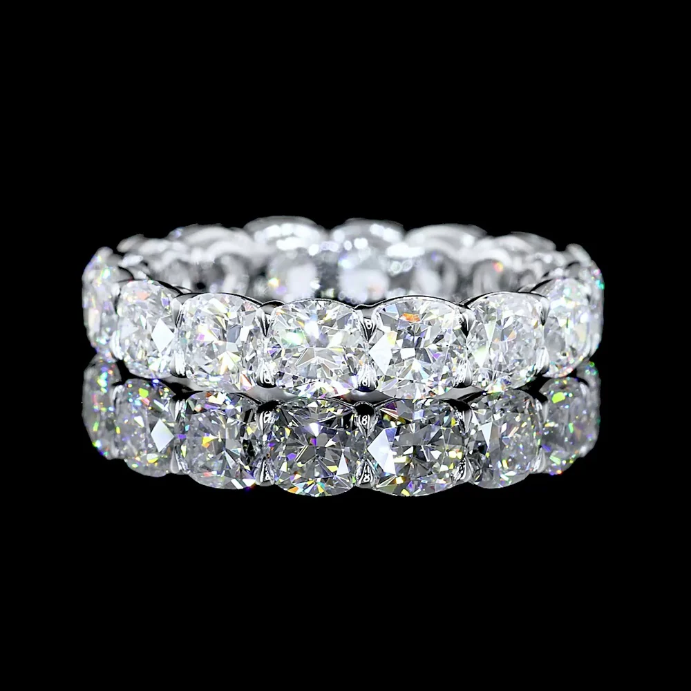 14K White Gold Eternity Band with Prong Set Square Cushion Brilliant Lab Diamonds - 5.01 Carat Total Diamond Weight - Covaloro Fine Jewelry