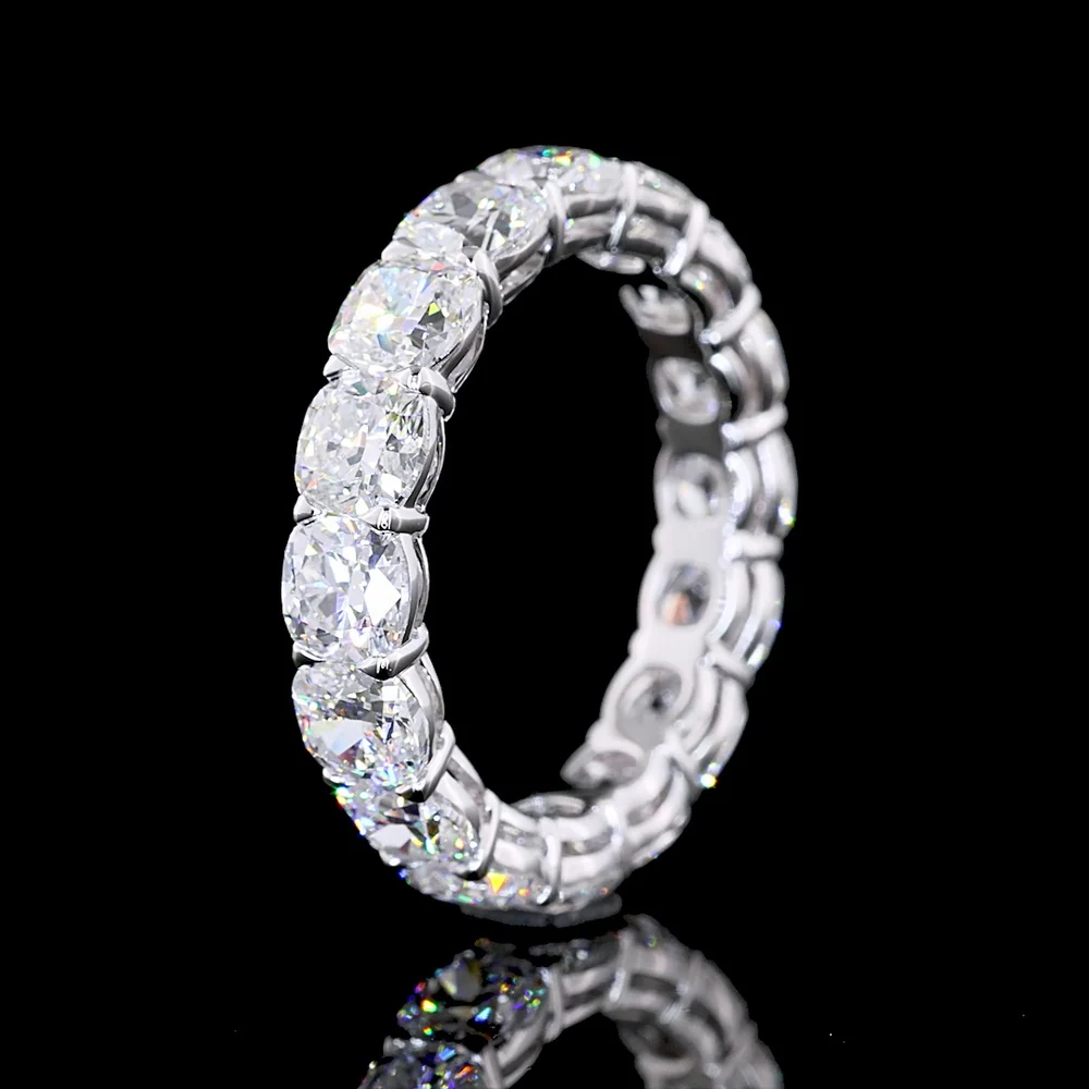14K White Gold Eternity Band with Prong Set Square Cushion Brilliant Lab Diamonds - 5.01 Carat Total Diamond Weight - Covaloro Fine Jewelry - Image 4
