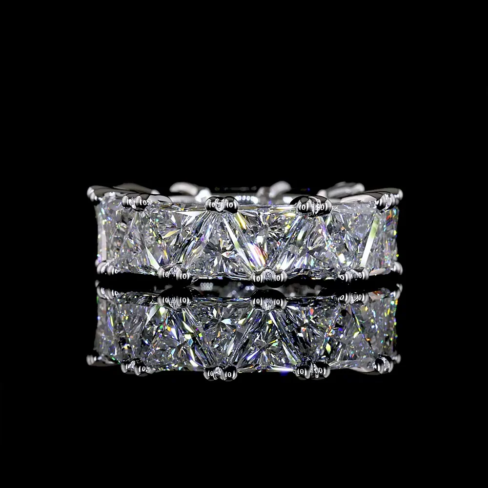 14K White Gold Eternity Band with Prong Set Triangle Cut Lab Diamonds - 9.61 Total Carat Weight, E-F Color, VS1 Clarity - Covaloro Fine Jewelry