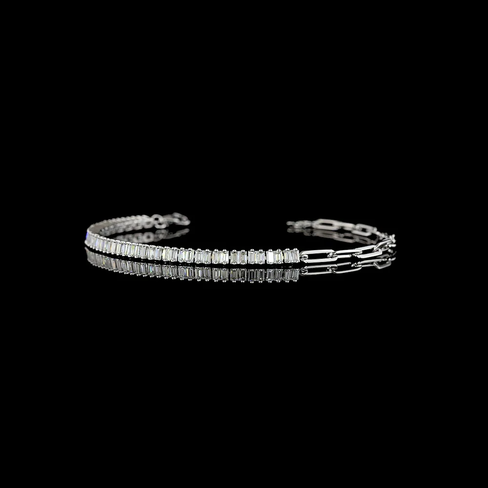 14K White Gold Fancy Link Bracelet with North-South Prong Set Baguette Lab Diamonds - 1.40 Carats Total Diamond Weight - Covaloro Fine Jewelry