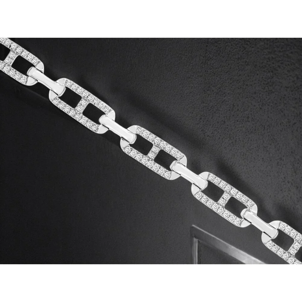 14K White Gold Fancy Link Bracelet with Round Diamonds - 0.50 Carat Total Diamond Weight - Royal Jewelry - Image 2