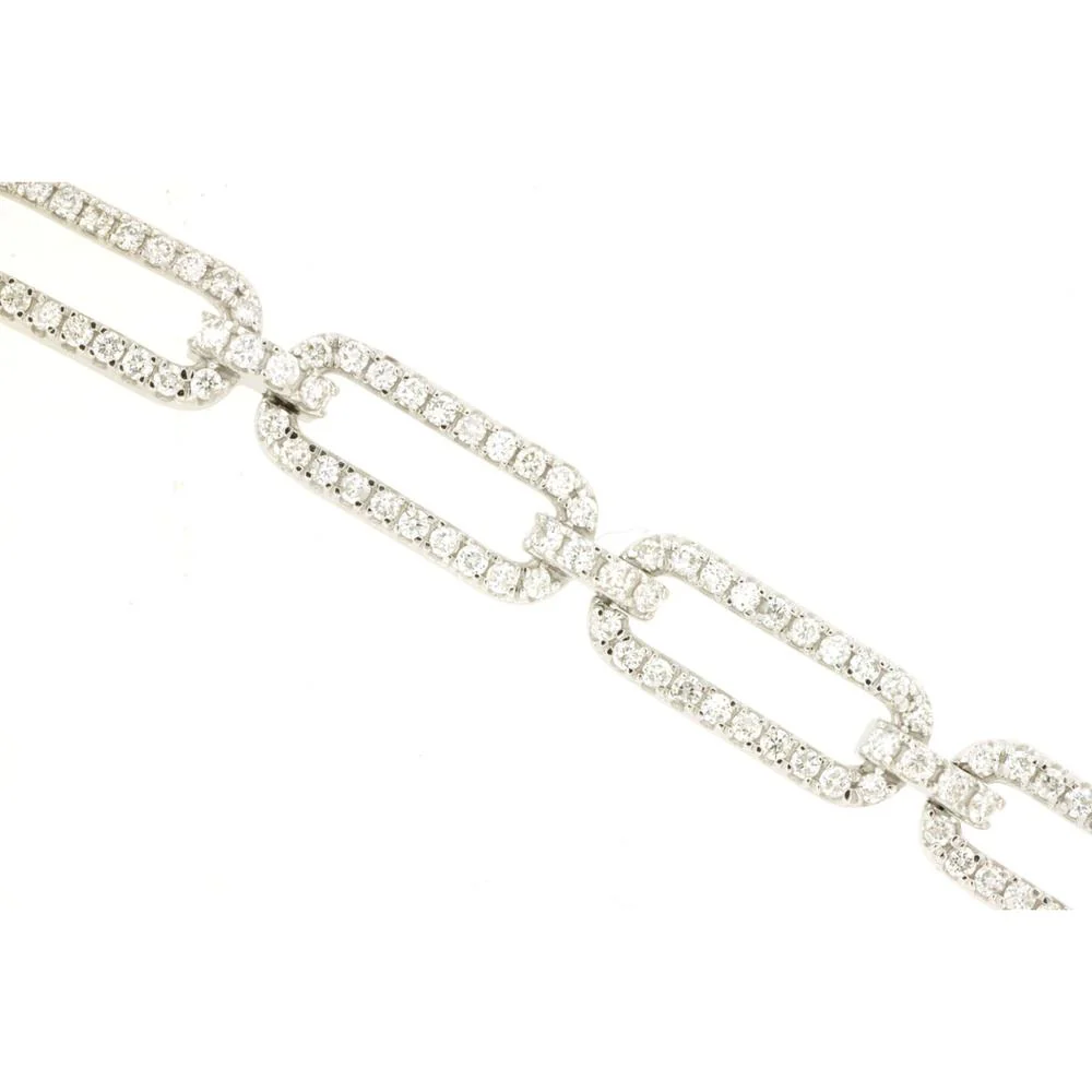 14K White Gold Fancy Link Bracelet with Round Diamonds - 2.47 Carat Total Diamond Weight - Royal Jewelry