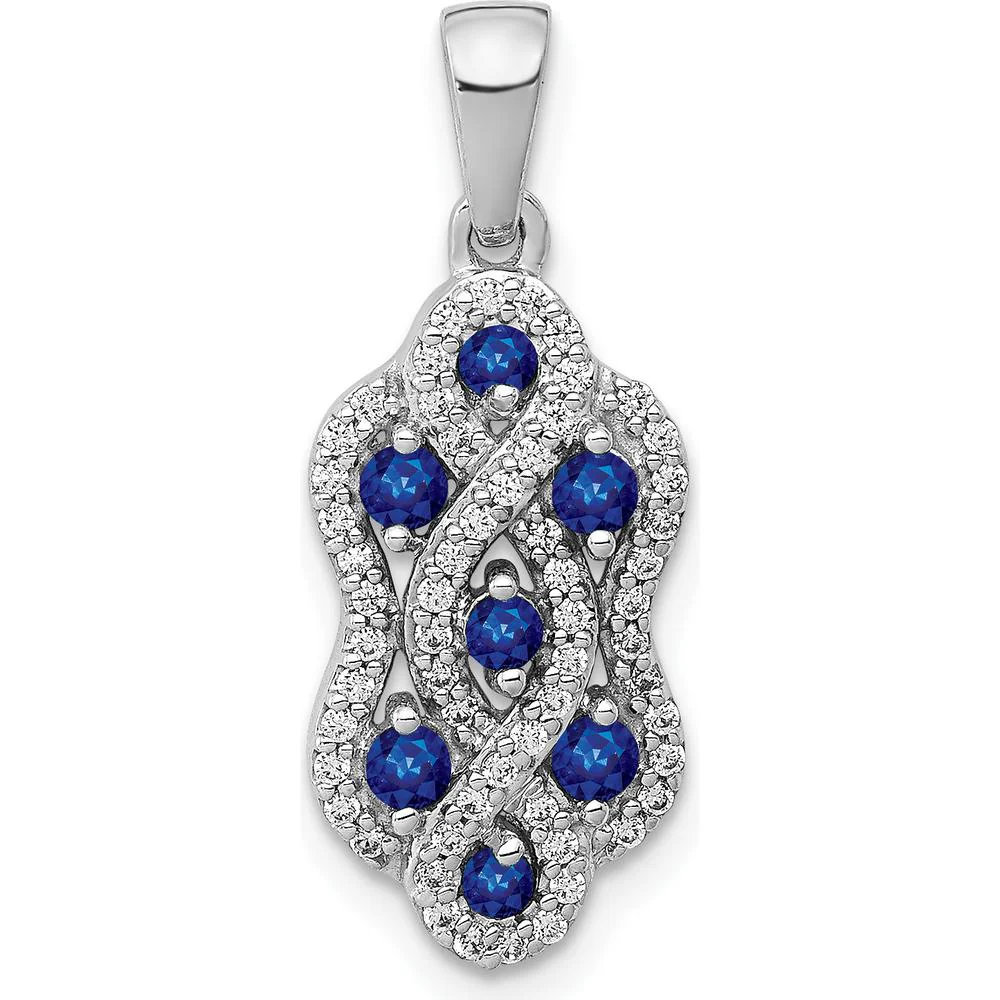 14K White Gold Fancy Twist Pendant with Round Sapphires and Diamonds - 1/4 Carat Total Diamond Weight by Monteluci Fine Jewelry