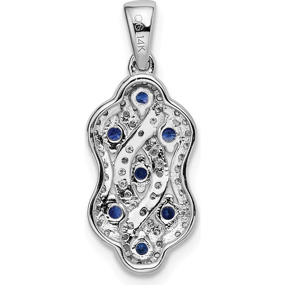 14K White Gold Fancy Twist Pendant with Round Sapphires and Diamonds - 1/4 Carat Total Diamond Weight by Monteluci Fine Jewelry - Image 4