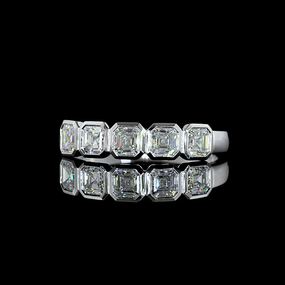 14K White Gold Five-Stone Bezel Set Asscher Cut Lab Diamond Eternity Band - 1.04 Carat Total Diamond Weight - Covaloro Fine Jewelry
