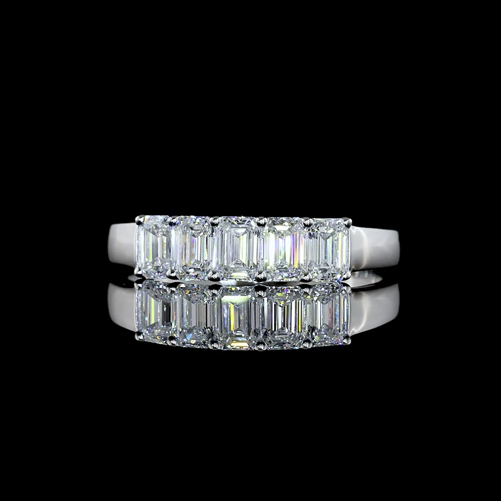 14K White Gold Five Stone Emerald Cut Diamond Band with E-F VS1 Lab Diamonds - 0.97 Total Carat Weight - Covaloro Fine Jewelry