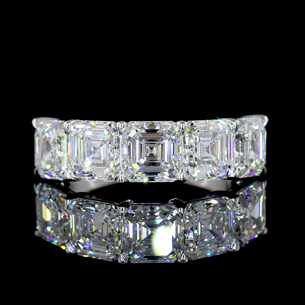 14K White Gold Five-Stone Eternity Band with Asscher Cut Lab Diamonds - 5.20 Carat Total Weight, E-F Color, VS1 Clarity - Covaloro Fine Jewelry