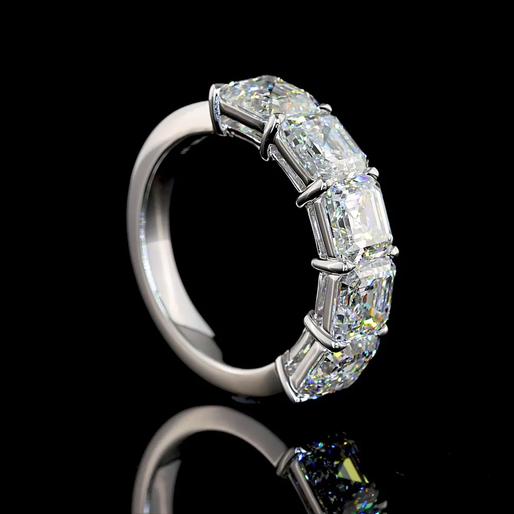 14K White Gold Five-Stone Eternity Band with Asscher Cut Lab Diamonds - 5.20 Carat Total Weight, E-F Color, VS1 Clarity - Covaloro Fine Jewelry - Image 3